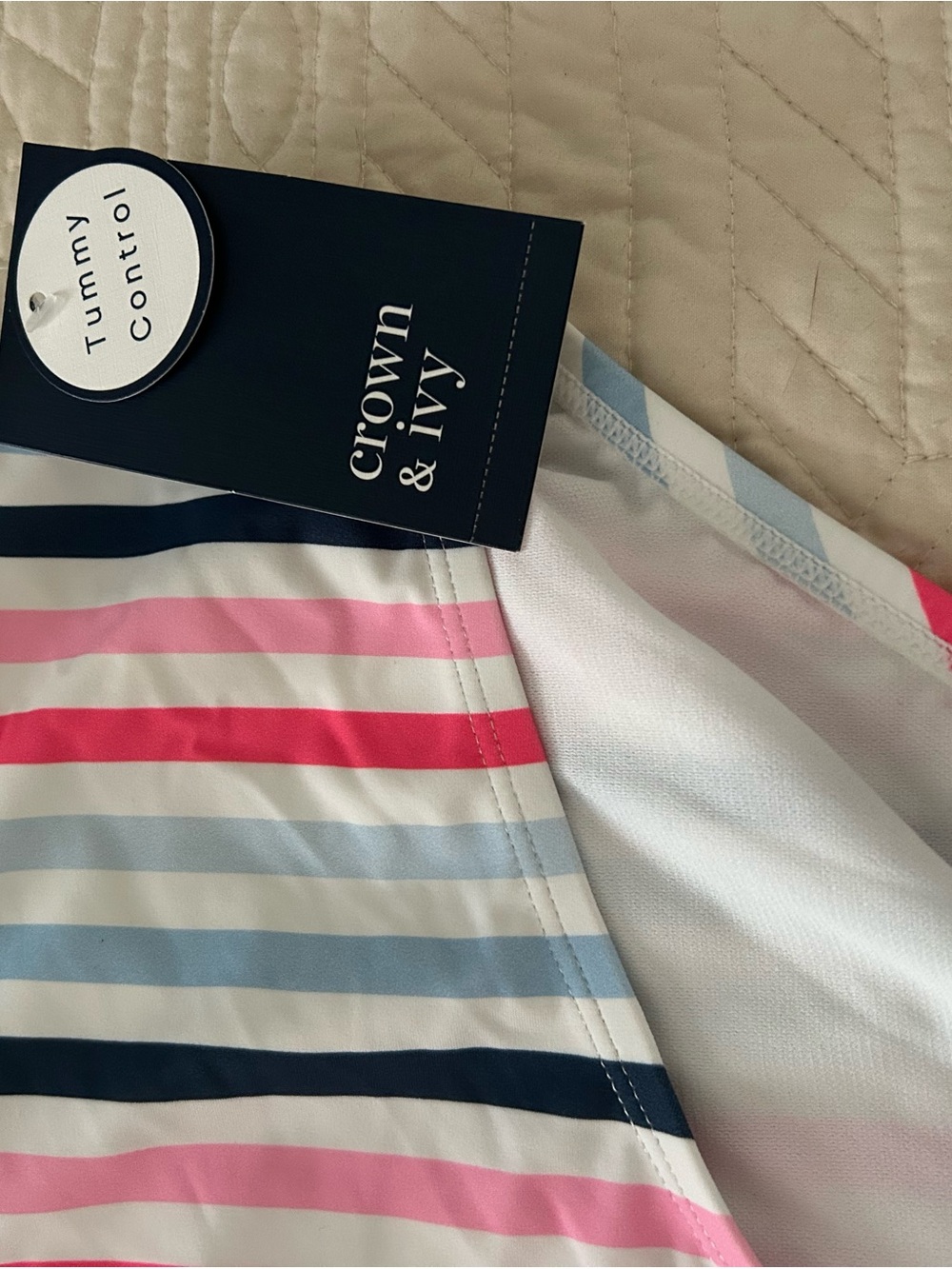 crown & ivy Navy, Pink, Light Blue & White Striped Women’s Swim Bottoms